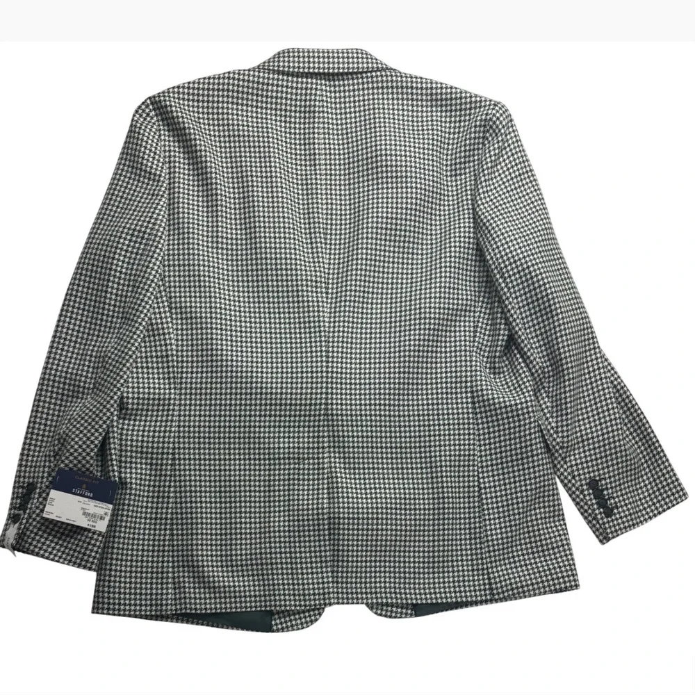 Stafford Mens 50R Sport Coat Blazer Green Houndstooth Wool Blend Classic Fit New